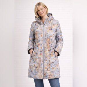 DOLCEZZA Simply Art “Images of Gold” PUFFER coat with hood NWT size small